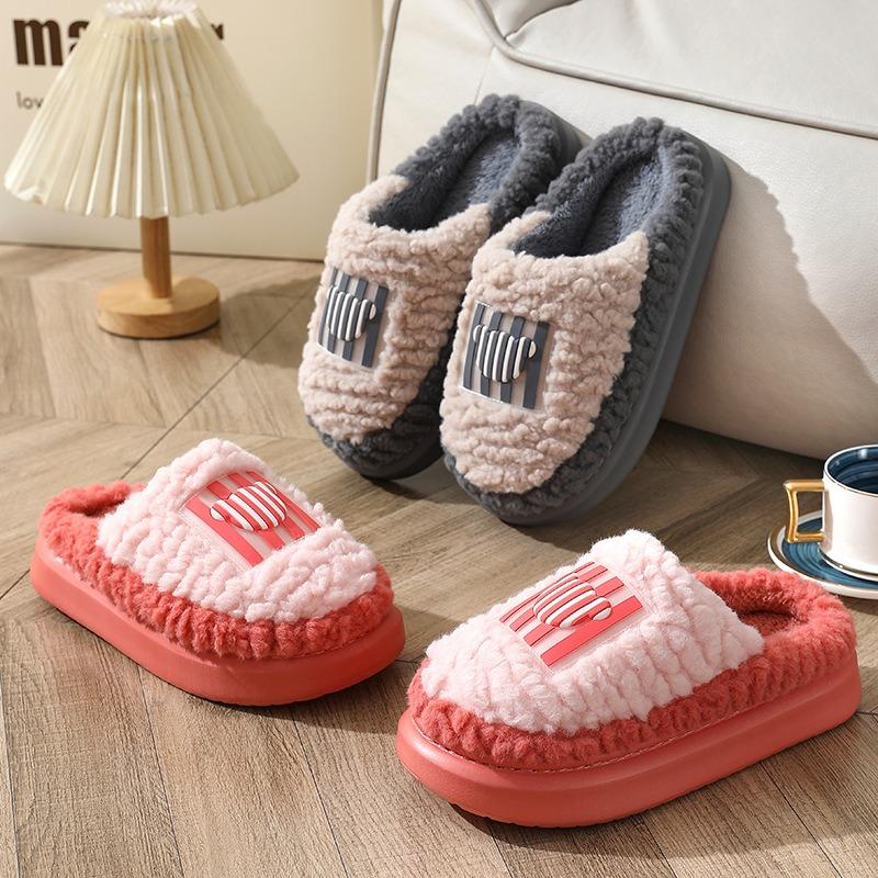Plush fashion fluffy slippers women's home non-slip winter new versatile thick-bottomed cotton slippers couple