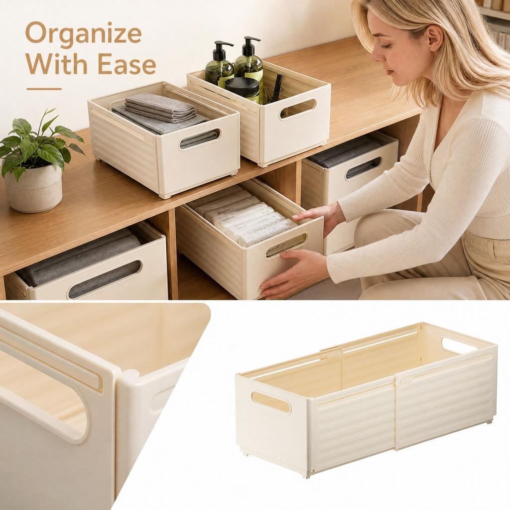 Large Expandable Storage Box, Japanese Desktop and Cabinet for Deep Cabinets