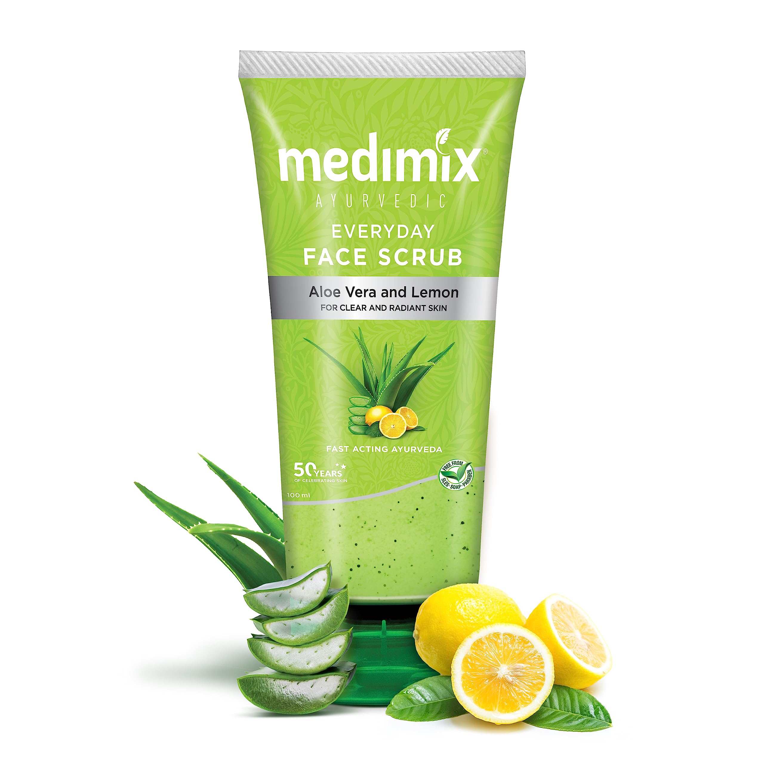 Medimix Ayurvedic Everyday Face Scrub with Aloe Vera & Lemon 100ml | For Clear & Radiant skin | Natural | Herbal | Paraben Free | Soap Free | SLES