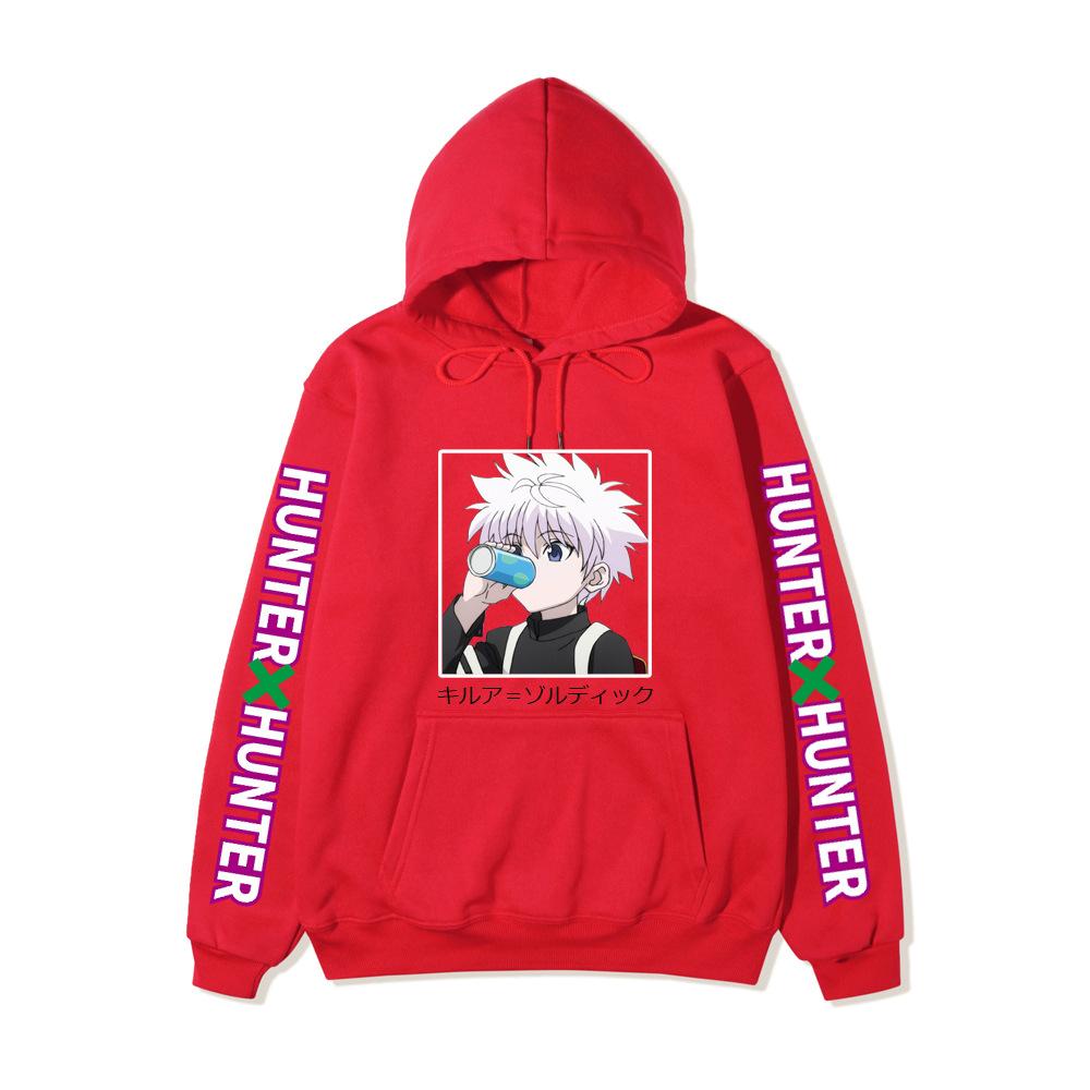 Hunter X Hunter Drinking Killua Hoodie Japanese Name Purple Letter Sleeve Anime Hooded Pullover Sweatshirt