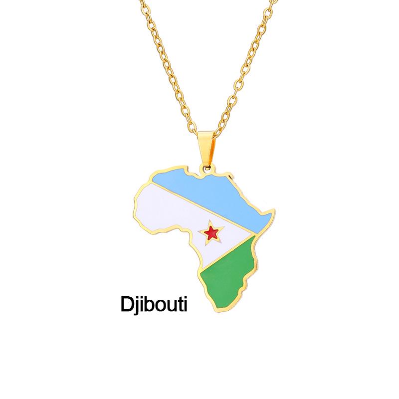 Edelstahl Afrikanische Karte Halskette: Elfenbeinküste, Ruanda, Ägypten, Uganda