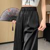Plus Size Chinese Style Jacquard Wide-Leg Pants for Women, Spring/Summer Ice Silk Loose Fit