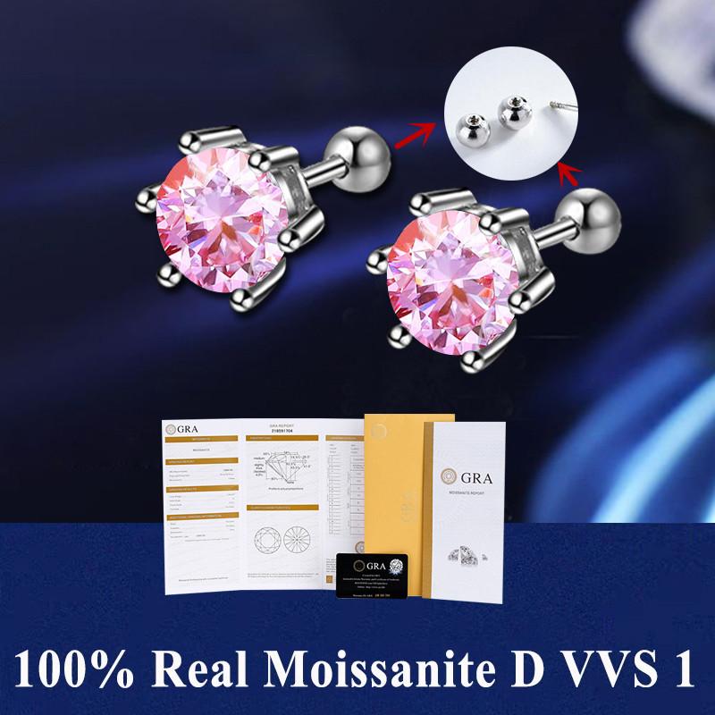 D VVS1 Moissanite Stud Earrings For Women Pass Diamond Tester Pen S925 Platinum Plating Moissanita With 2 GRA Certificates