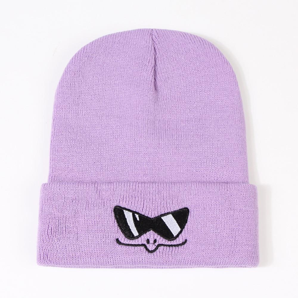 

Funny Cartoon Sunglasses Knit Hat Autumn Winter New Embroidered Woolen Knit Hat Warm Female Trend Фіолетовий