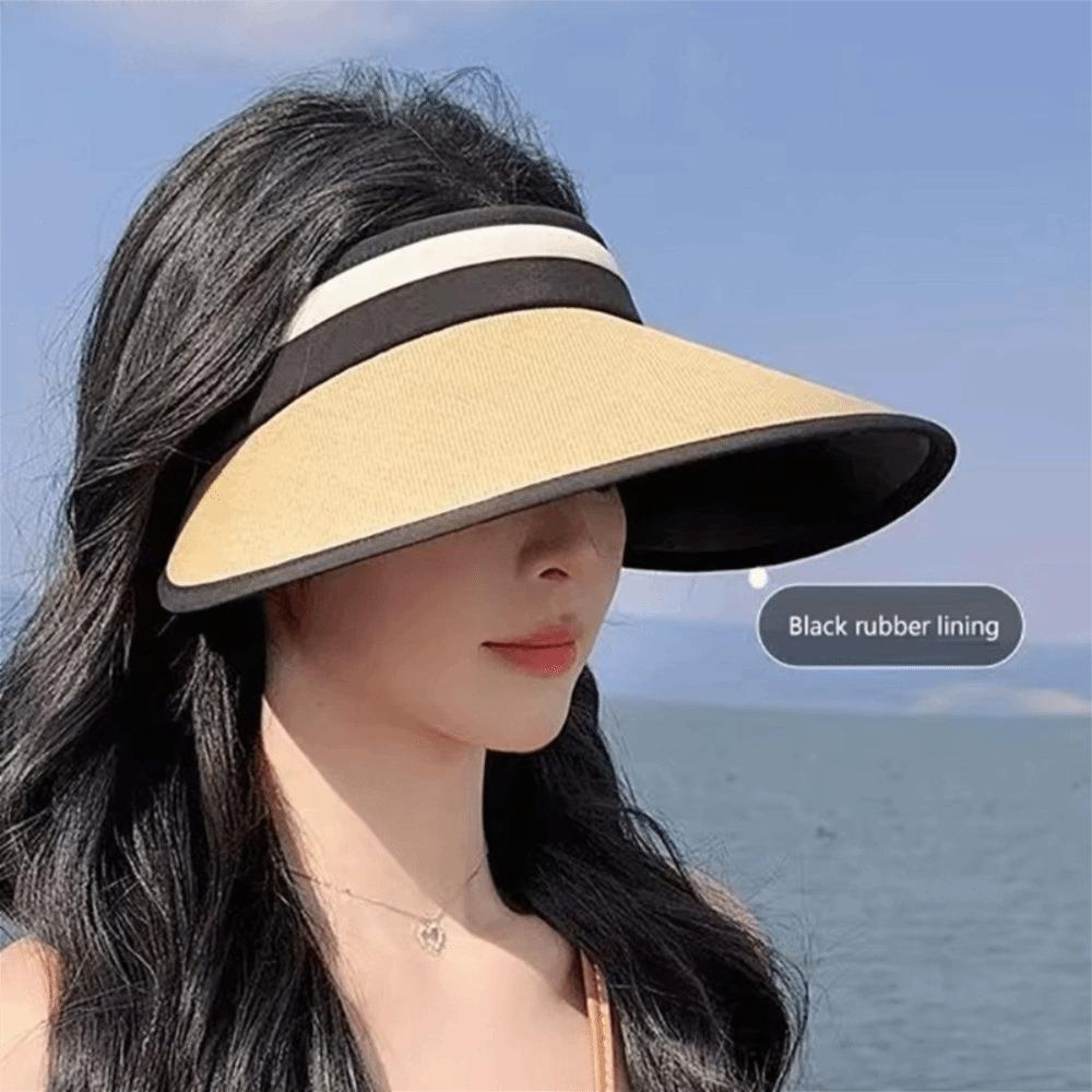 Foldable Straw Beach Hat UV Protection Hat Visor Cap Empty Top Hat  Summer Outdoor Activities