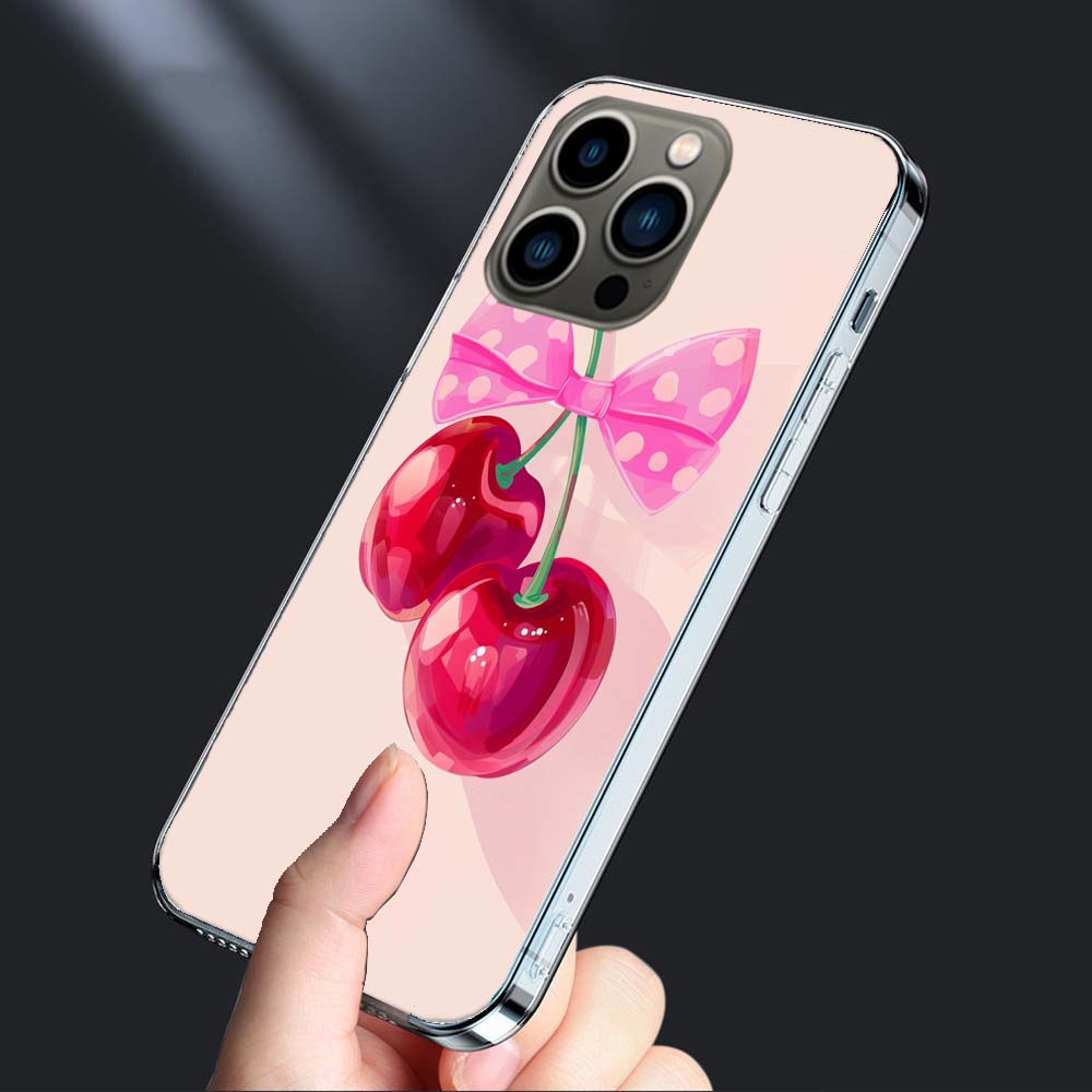 

Cherry Bow Phone Case For Iphone 16E 15 Pro 14 Plus 17E 16 17 Pro Max Air 11 12 13 Mini Shockproof Capa Cute Cover TPU Clear iPhone 16