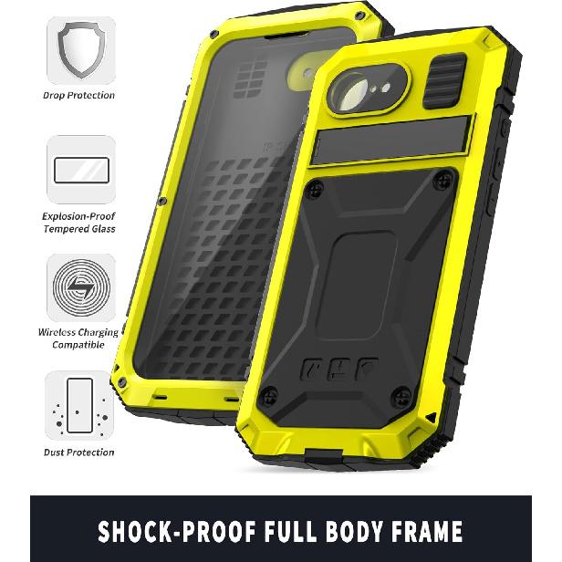 

Compatible with iPhone 16E 2025 Metal Bumper Metallic Military Dust Proof Heavy Duty Case with Stand Screen Protector Camera Cover Hybrid Durable IPHONE 16E чорний