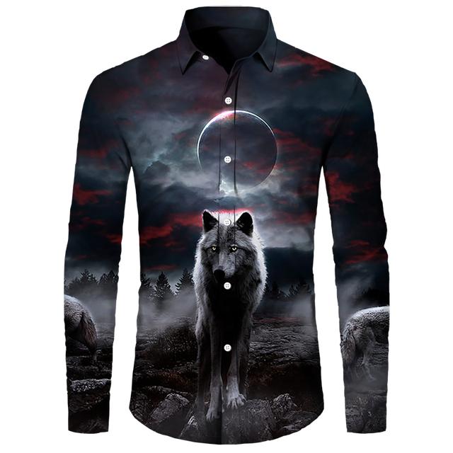 Мужские рубашки с 3D принтом Cool Wolf — фото 13