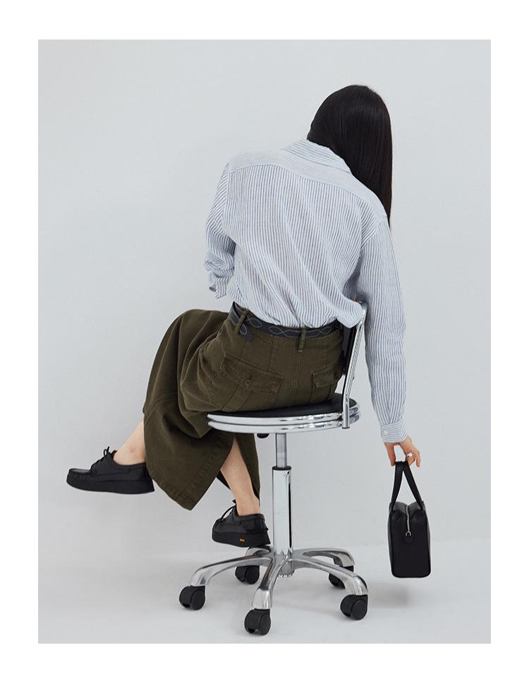 Shi Jian 100% Linen Striped Shirt with Embroidered Horse Design, Loose Fit, Spring Style.