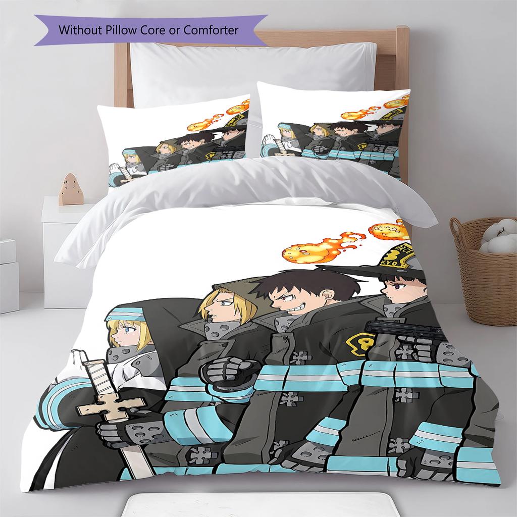 Fire Force  Pattern Bedding,Quilt Set Quilt Cover Pillowcase Home Birthday Gift (1 * Duvet Cover + 2 * Pillowcase, Without Core)
