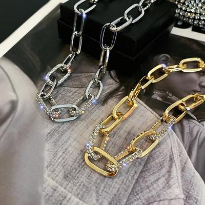 Hip-Hop Punk Bling Übertrieben Metall Gliederketten Halsketten Mode Pulloverkette Für Damen Herren Unisex Geometrischer Schmuck
