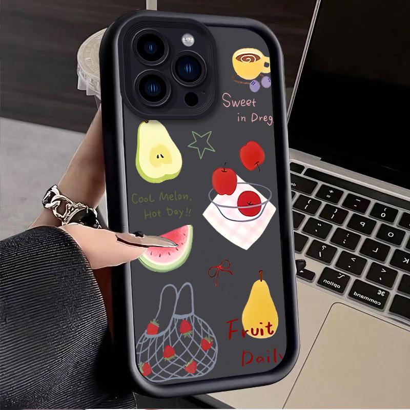 Fresh Fruit Graffiti Series Strawberry Apple Case for iPhone 17 Air 16 E 15 14 Plus 13 12 Mini 11 Pro Max Dustproof Soft Cover