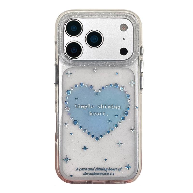 

Ins Simple Fashion Shining Love Heart Phone Case For iPhone 17 Pro Max 16 15 14 13 Glitter Shockproof Hard Back Cover iPhone17 Pro
