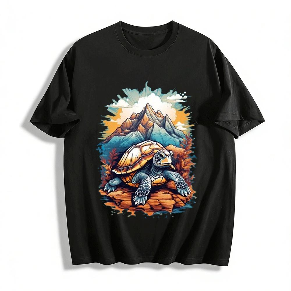

Vintage Mountain Tortoise Print Casual T-Shirt Pure cotton T-shirt XXS