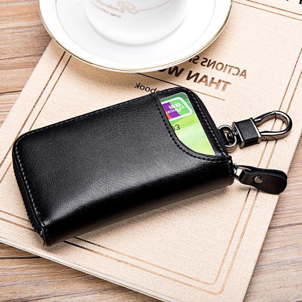 Solid Color PU Leather Key Bag Zipper Key Holder Organizer Pouch Split Car Key Wallet  Men Women