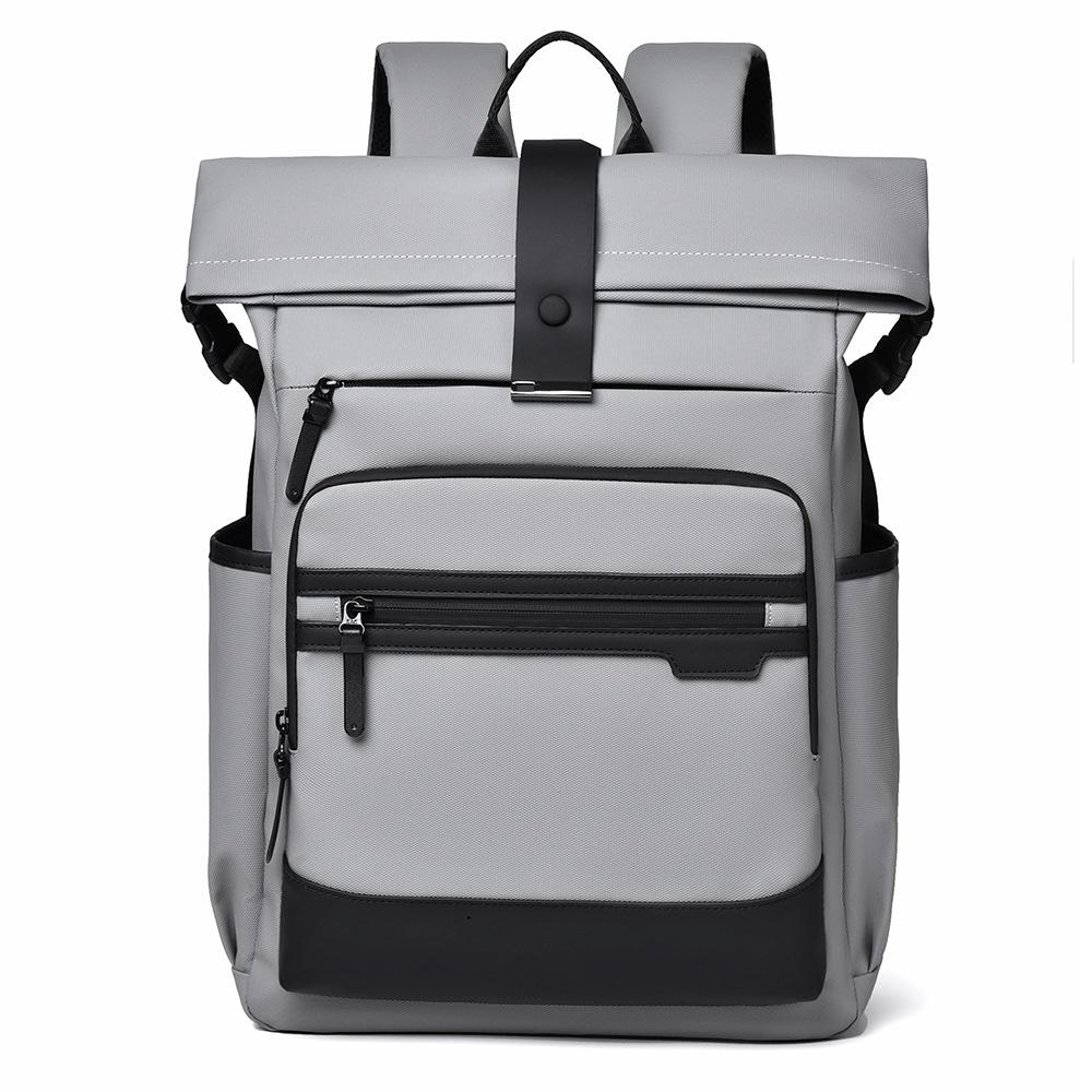 Modern Oxford Fabric Backpack for Men & Women – Minimalist Roll-Top Design with Water-Resistant Material and Multiple Pockets