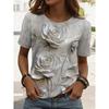 Summer Fashion Women's T-Shirt, Beautiful Floral, Casual Short Sleeve, Crew Neck, Regular Fit Top
