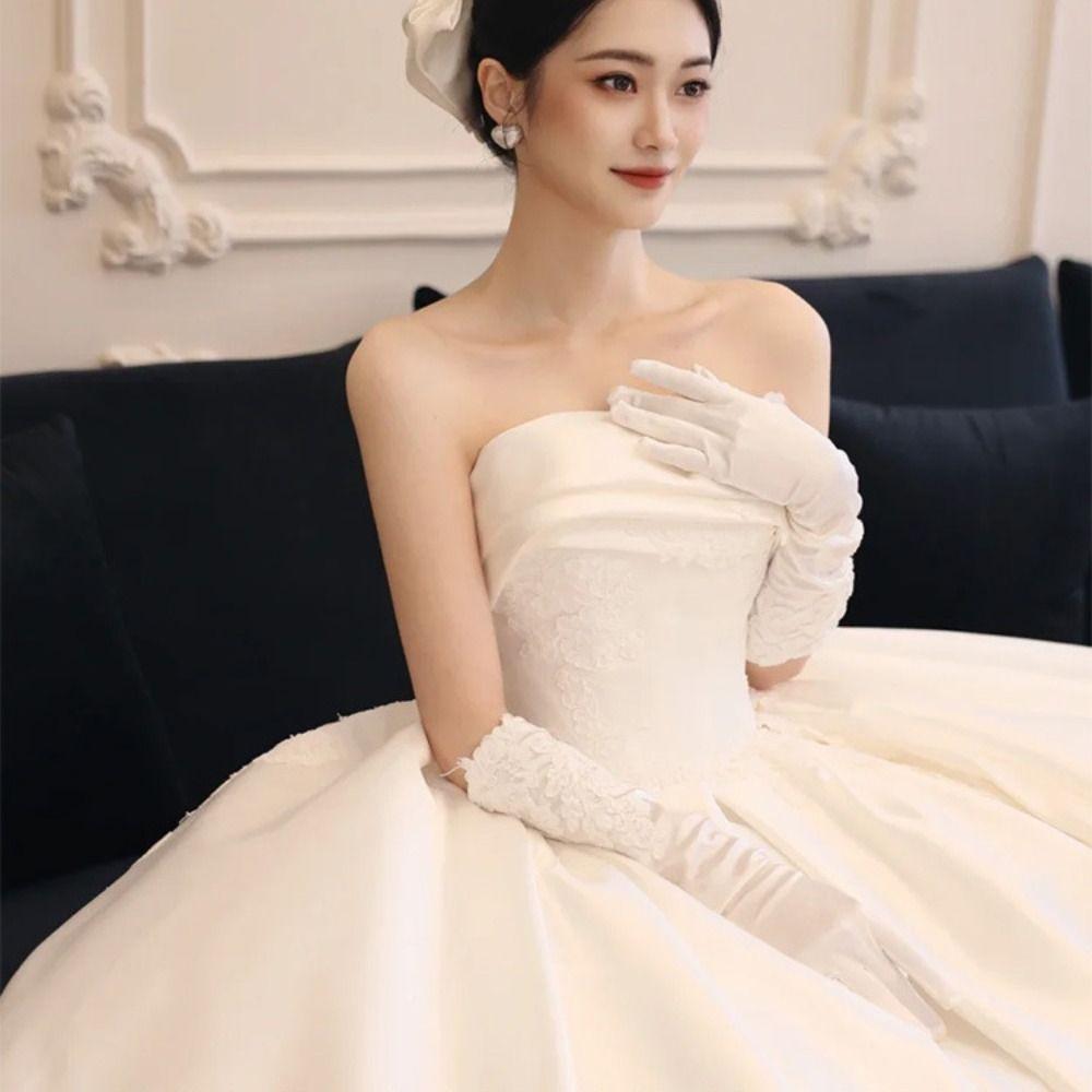 Vintage Wedding Bridal Gloves White Long Finger Mittens Fashion Satin Long Gloves  Women