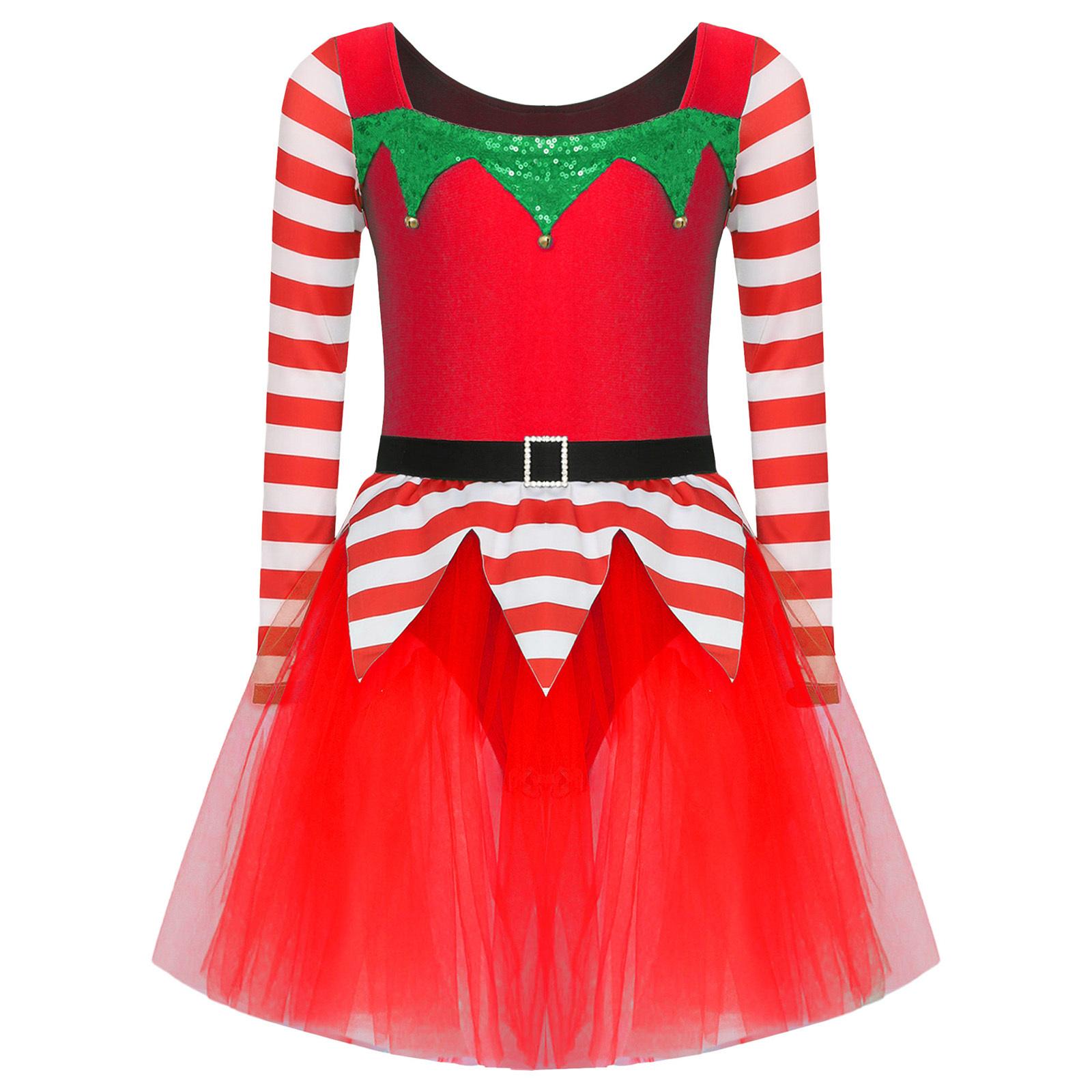 

Костюм Різдвяного Ельфа для Дівчинки Сукня Маленького Помічника Санти Смугасте Тютю Боді Костюм для Святкової Вечірки 7-8 Years червоний