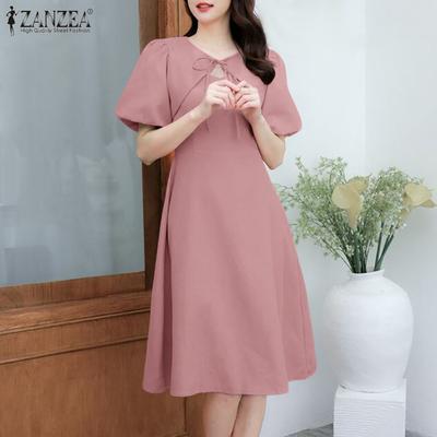 Women Hollow Round Neck Summer Short Sleeve Dress