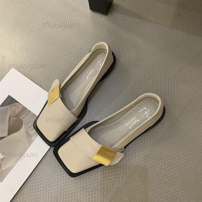 Vintage Mid Heel Black Pumps Women's Soft Sole Belt Buckle Loafers Square Toe Leather Shoes for Women Fashion Office Ladies Shoe