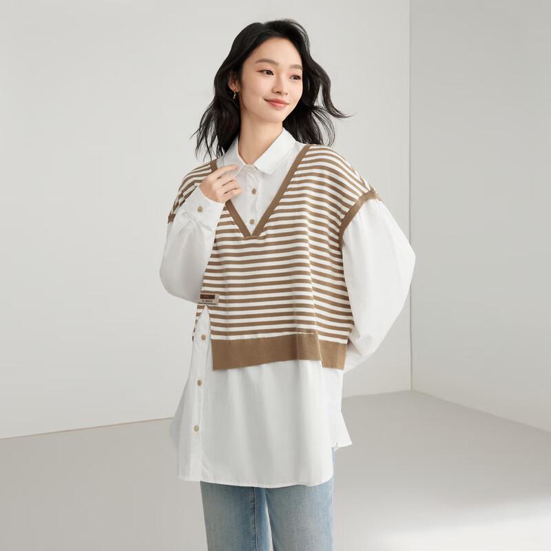 Elva' Island Women's Striped Mock Two-Piece Knit Shirt