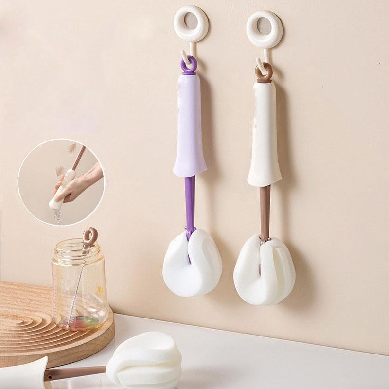 2-in-1 Long Handle Silicone Cup Brush, Multifunctional Push-pull Dead Angle Cleaner, Household Water Bottle Baby Bottle Cleaning Brush