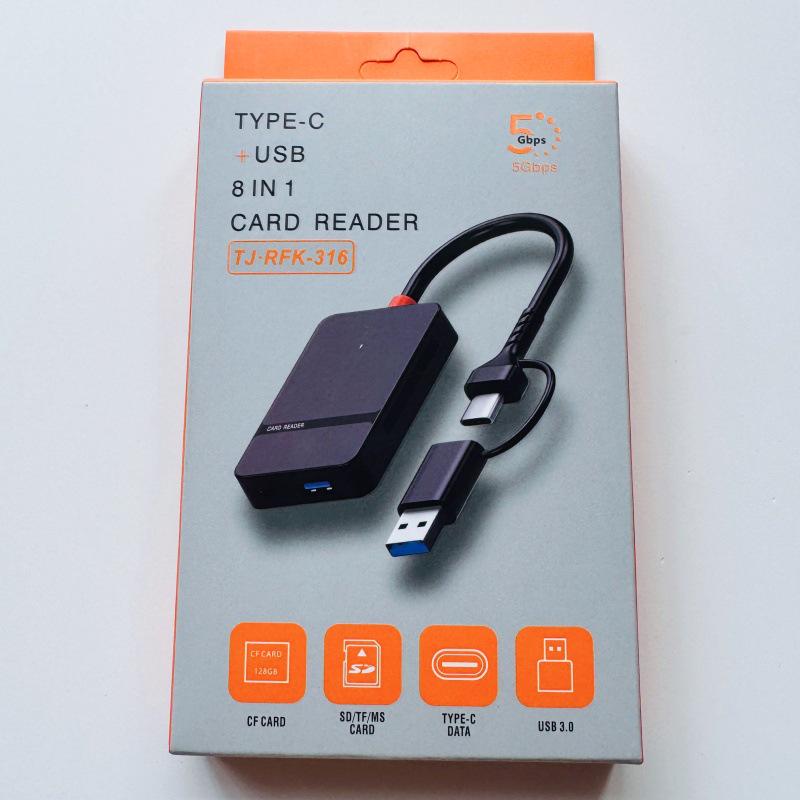 USB-C/USB 3.0 Multi-Card Reader Eight-in-One Hub for SD/TF/MS/CF Cards