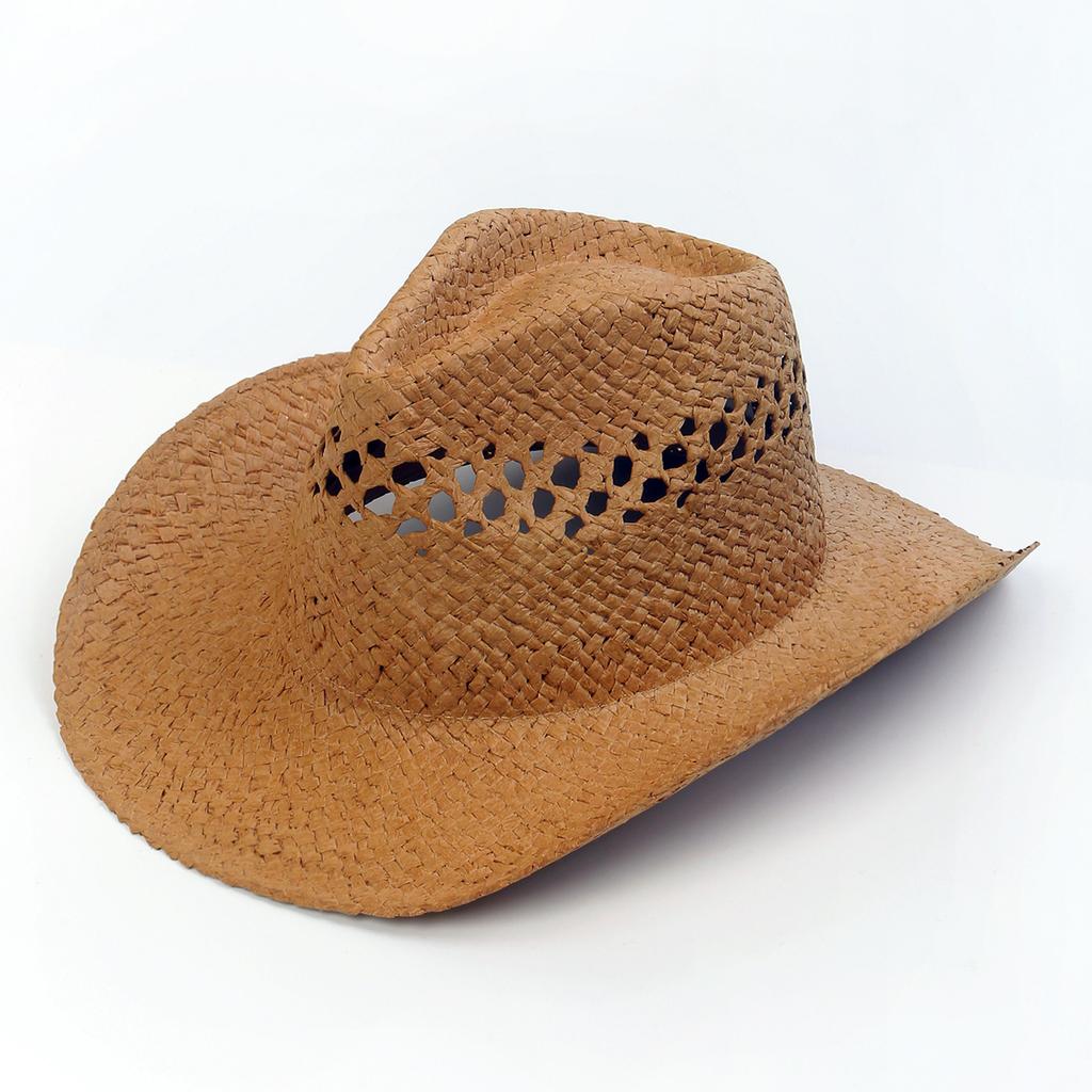 Hot-selling Hollowed-out Panama Straw Hat Women's Retro Straw Woven Western Cowboy Hat Men's Summer Sunscreen Beach Hat