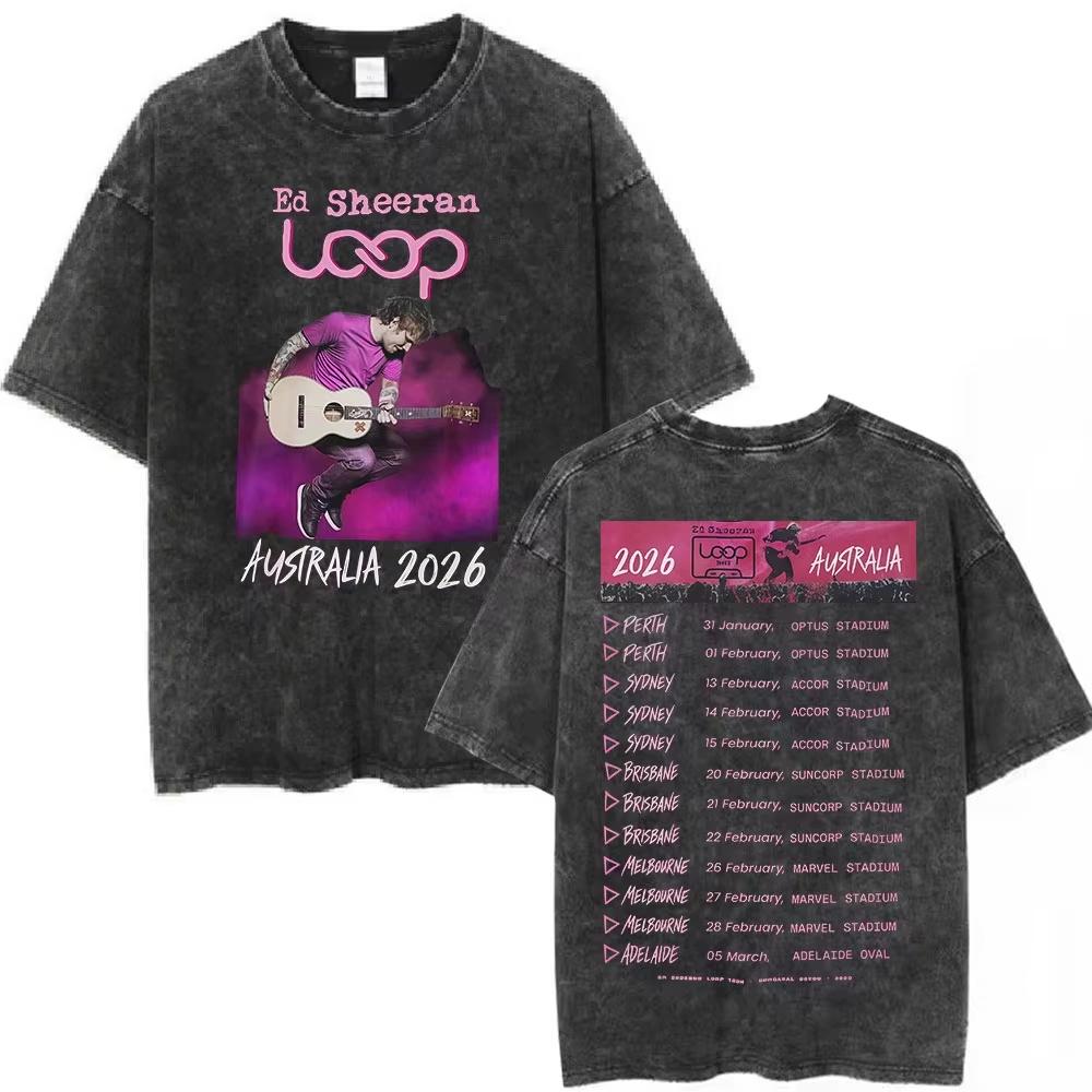 2026 New Retro Pop Song Inspired Print Washed Cotton Tshirt Casual Streetwear Top