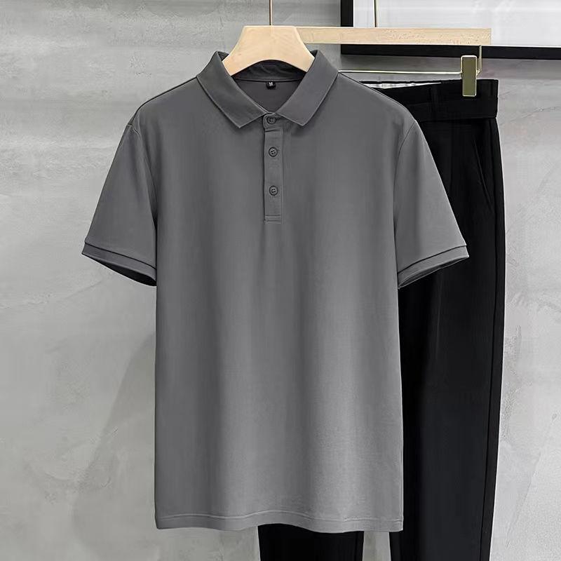 

Turn-down Collar Business Casual Fashion T-Shirts Pullovers Temperament Simplicity Solid Button Short Sleeve Men s Clothing 2026 L серый
