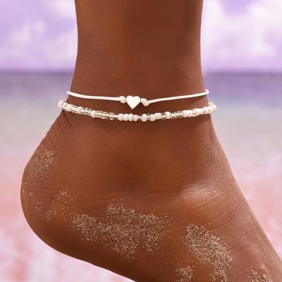 Tobillera Boho Pie Cadenita de Cuentas de Colores Pulsera de Verano Encanto Colgante de Corazón Tobillera Sandalias Descalzo Playa Pie Joyería Nupcial J027