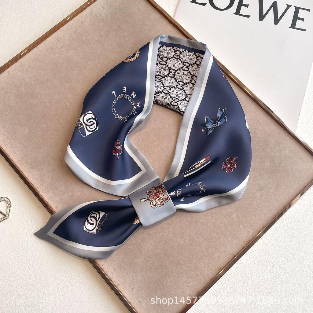 Silk Scarf Small Long Square Scarf Women'S High-End Neck Protection Scarf Professional Matching Shirt Scarf