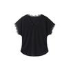 Summer Thin French Splicing Lace V-neck Small Flying Sleeve Short T-shirt Top