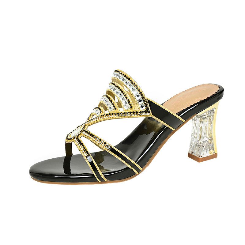 Fashion New Fashion Summer Sandals Women's Diamond Sandals High Heel Slippers Non Slip Banquet Shoes Breath Diamond Beach Shoes