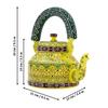 Handcrafted & Handpainted Multicoloured Aluminium Tea Kettle Pot and 6 Glasses with Stand (Yellow, Green, Brown)