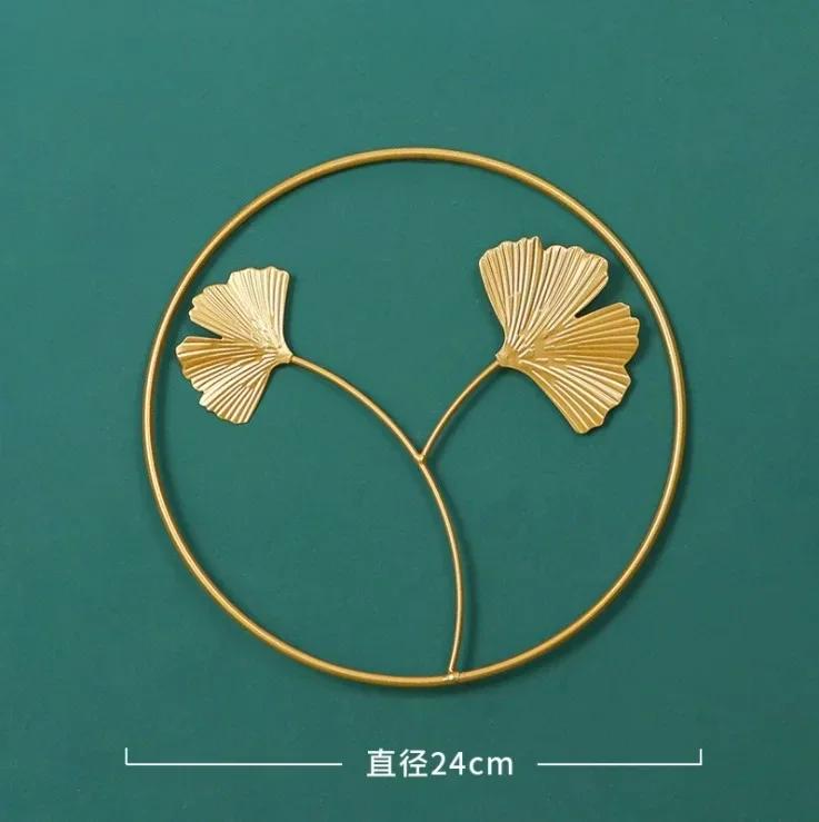 Creative Fashion Nordic 24cm Iron Wall Hanging Ornament Gold Picture Frame Ginkgo Leaf Palm Tree Wall Background Decor Room Home