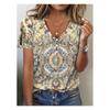 Women's Ethnic Style Short Sleeve Printed Top Cleanfit Loose Cotton Linen V-neck Citywalk Summer Fashion T-shirt