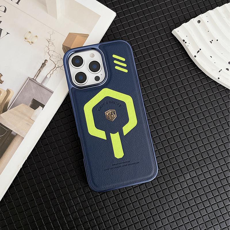 

For iPhone 15 16 Pro Max Case KIGC Mecha Series Luxury Leather Strong Magsafe Wireless Charging Matte Leather Back Cover Artificial leather&iPhone 16 Pro Max синий
