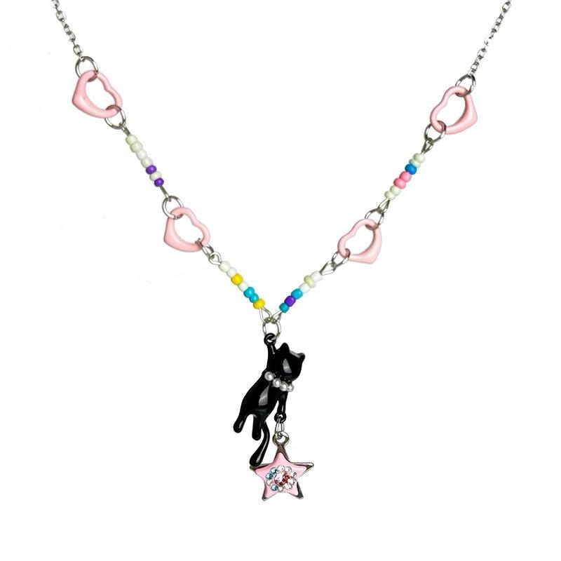 Star Beaded Necklace for Women - Cute Summer Style Set - Elegant and Cool Lockbone Chain Design