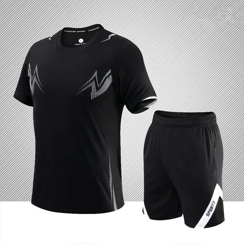 Mens Short Sleeve Sports Tee Gym Fitness Jogging Track Football Shirts Fashion Round Quick Dry Keep Cool Sets