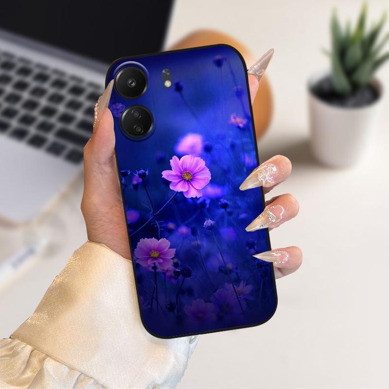 Case For Redmi 13C 4G 5G Soft Silicone TPU Black Matte Phone Cover For Xiaomi Redmi 13C Cartoon Animal Shockproof Bumper Cases