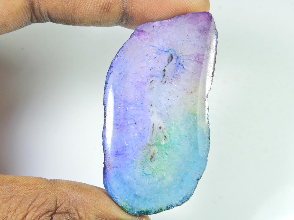 87Cts. Rainbow Solar Quartz Dyed Druzy Agate Slice Gemstone 29X53X05 MM SK-1072