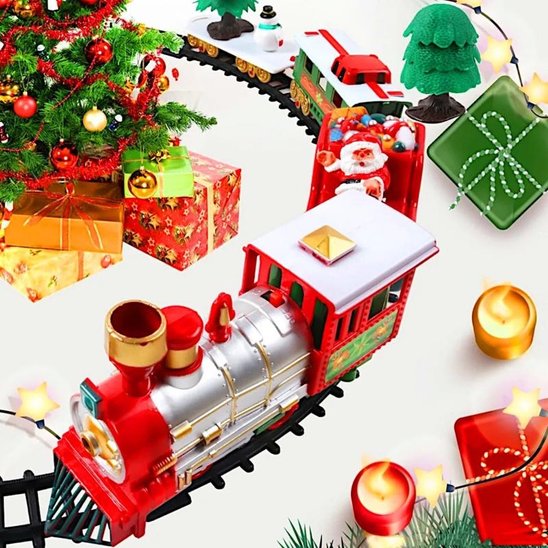 Electric Christmas Train Set Electric Engine Railway Track Playset With Music Santa Claus Sleigh Snowman Carriage Christmas Gift