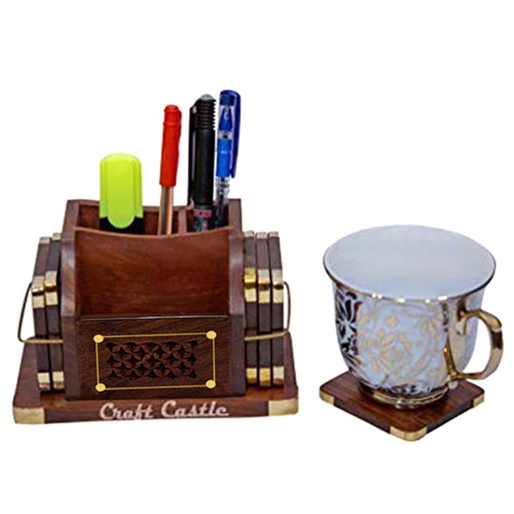 Hölzerne Getränkeuntersetzer, Holz Tischuntersetzer Set mit 6 Stück für Kaffeetassen, Teetassen, Bierdosen, Barbecher und Wassergläser