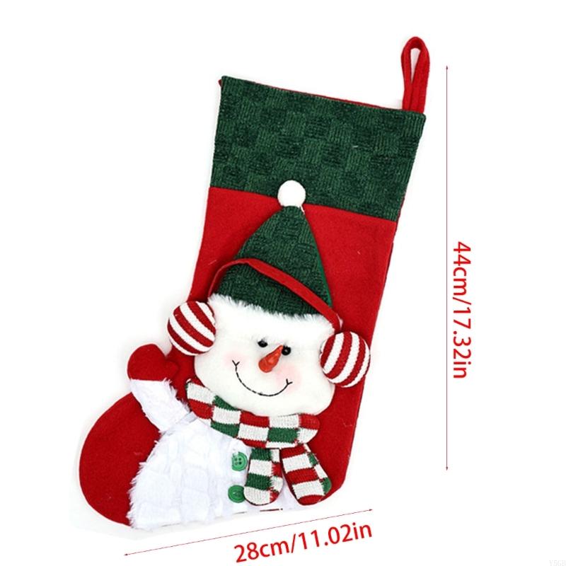 Christmas Stocking Gift Bag with Applique, Knitted Polyester Stocking Ornament, 44X28CM, Holiday Candy Holder for Indoor Y5GB