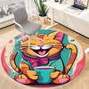 1pc Cat Coffee Office Round Area Rug, Under Office Chairs Bedroom Living Room Home Decor, Room Deco, Available in Various Sizes