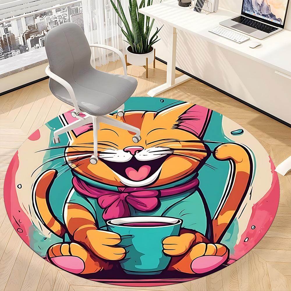 1pc Cat Coffee Office Round Area Rug, Under Office Chairs Bedroom Living Room Home Decor, Room Deco, Available in Various Sizes