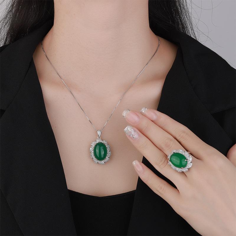 Jewelry Copper Bottom Gold-Plated Corundum Ice Seed Fluorescent Temperament Chalcedony Set 15 * 20