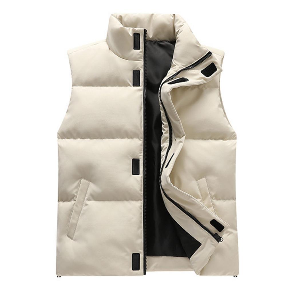 Men's And Women's Casual Solid Color Sleeveless Zipper Vest Men's Stand-up Collar Hooded With Cotton Warm Waistcoat